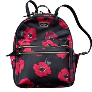 Kate Spade Wilson Road Red and Black Poppy Backpack. NWT